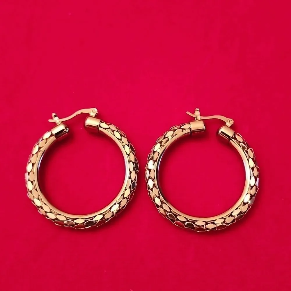 Vintage Signed DSMK Stainless Steel Hoop Earrings